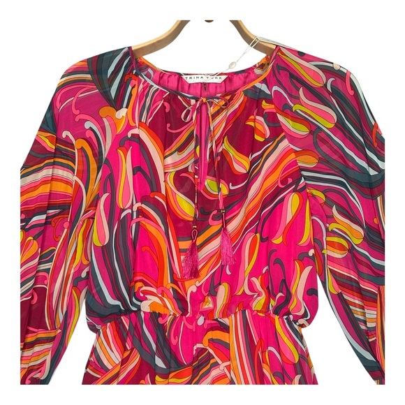 NWT Trina Turk Women's Printed Blouson Dress in Radio City Rose. Sz: Small - Picture 6 of 13